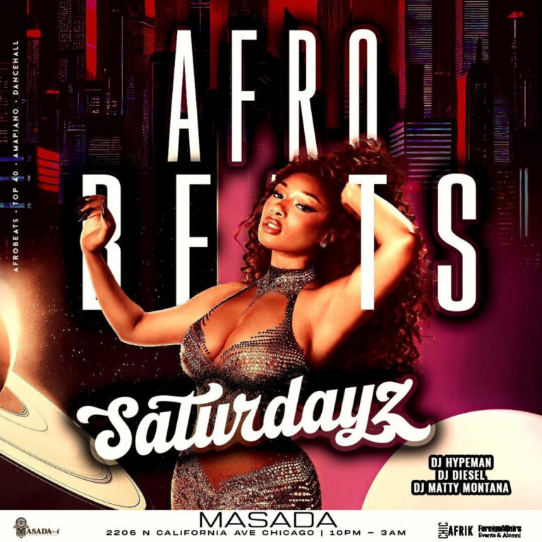 Afrobeats Saturdays: is an electrifying night of music and dance at Masada Nightclub Groove to the hottest tunes in Afrobeats, Amapiano, Dancehall, and RNB.