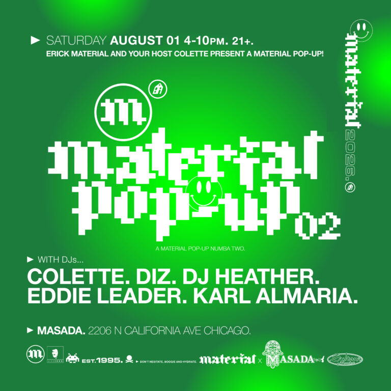 Join us for another daytime disco at Masada Rooftop for Material POP-UP! with Colette, Diz, DJ Heather, Eddie Leader & Karl Almaria on the decks.