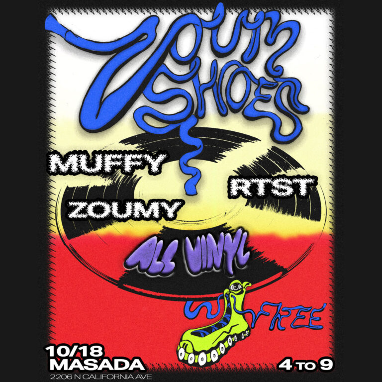Zoum Shoes is back! For our third iteration we're taking over the iconic Masada courtyard for an all vinyl party. Music from local selectors Muffy, RTST, and Zoumy.